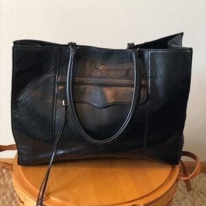 Rebecca Mincoff Large Mac Black Leather Tote Bag with duster bag